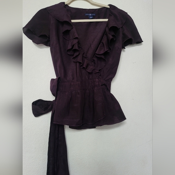 GAP Ruffled Peplum Blouse with Tie Front. Size S. Cotton & Silk - Picture 2 of 9